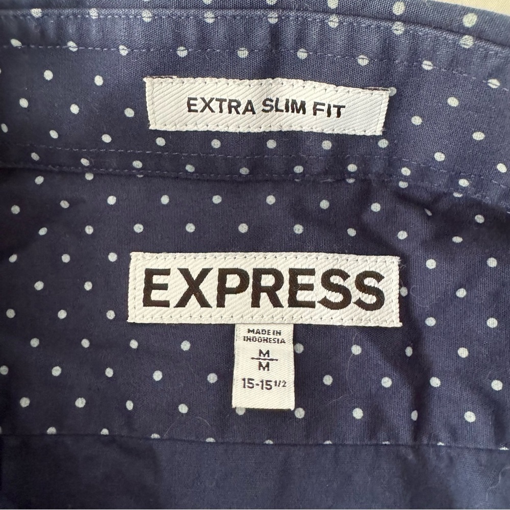 Men’s Express Extra Slim Dots Dress Shirt, Navy Blue - Picture 5 of 11